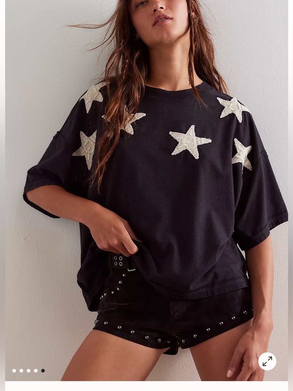 Free People We The Free So Into You Tee Medium Black Star Combo NWT Tunic Top - Picture 6 of 12